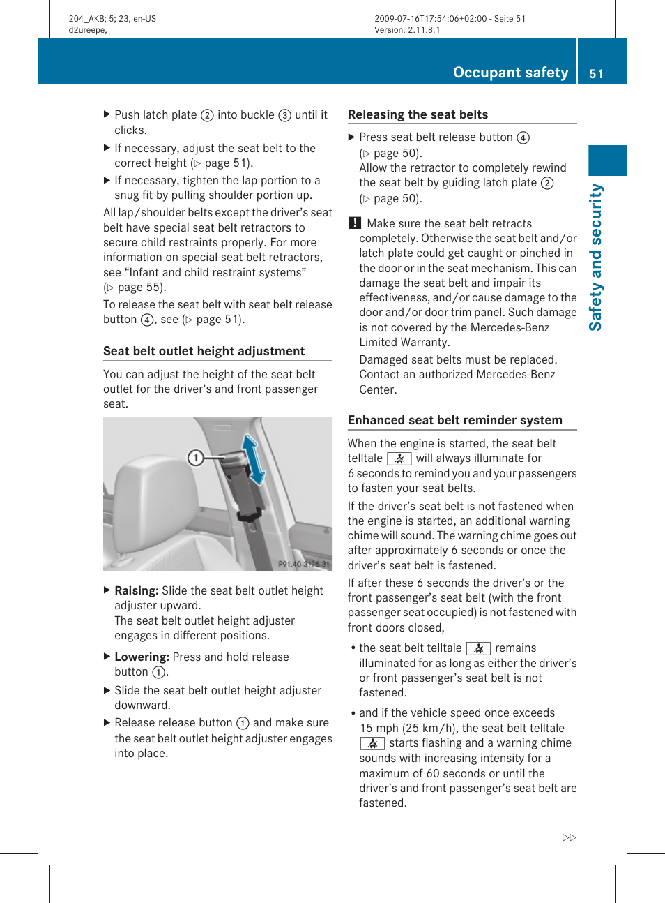 Safety and security, Occupant safety | Mercedes-Benz C-Class 2010 Owners Manual User Manual | Page 53 / 364
