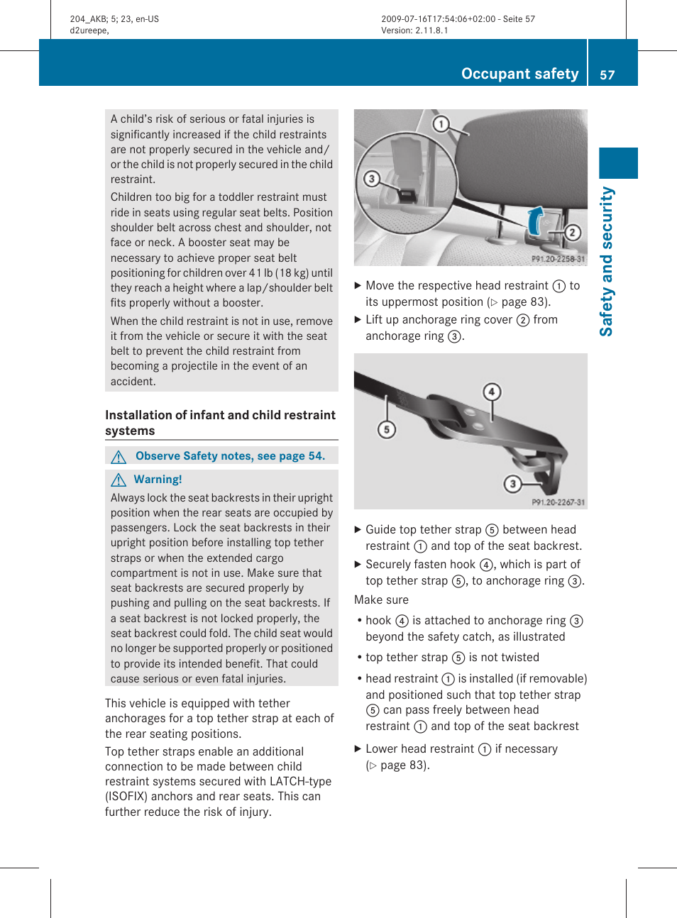 Safety and security, Occupant safety | Mercedes-Benz C-Class 2010 Owners Manual User Manual | Page 59 / 364