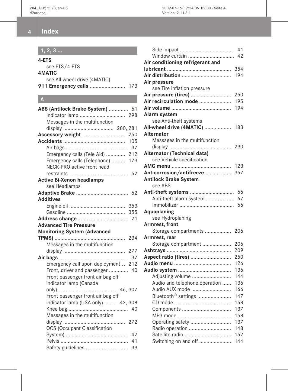 Index | Mercedes-Benz C-Class 2010 Owners Manual User Manual | Page 6 / 364