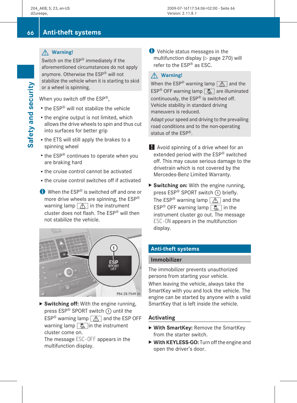 Anti-theft systems, Immobilizer, Safety and security | Mercedes-Benz C-Class 2010 Owners Manual User Manual | Page 68 / 364