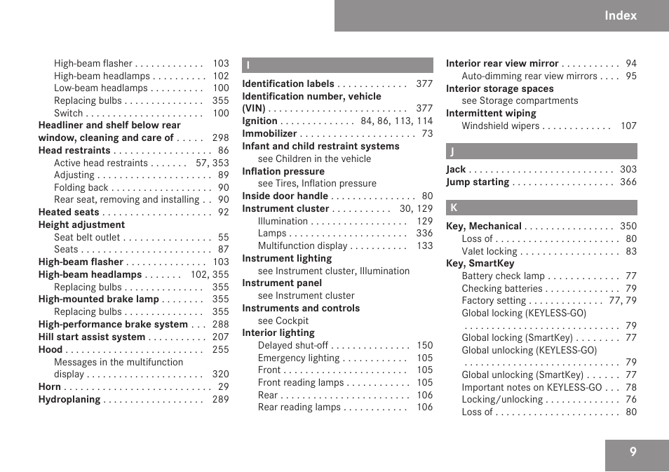 Index | Mercedes-Benz C-Class 2009 Owners Manual User Manual | Page 11 / 404