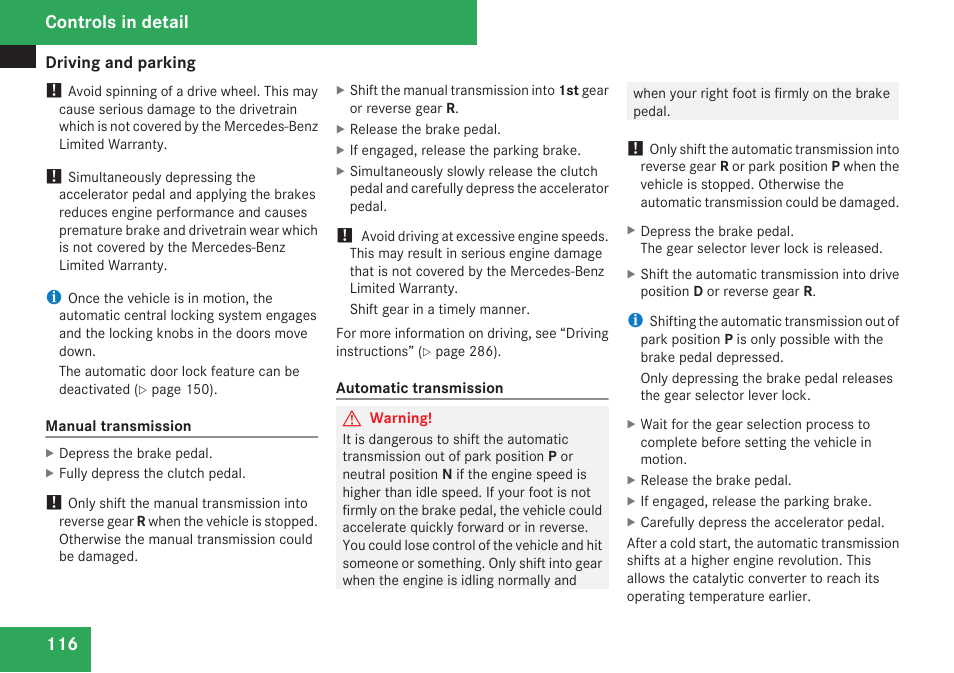 Controls in detail | Mercedes-Benz C-Class 2009 Owners Manual User Manual | Page 118 / 404
