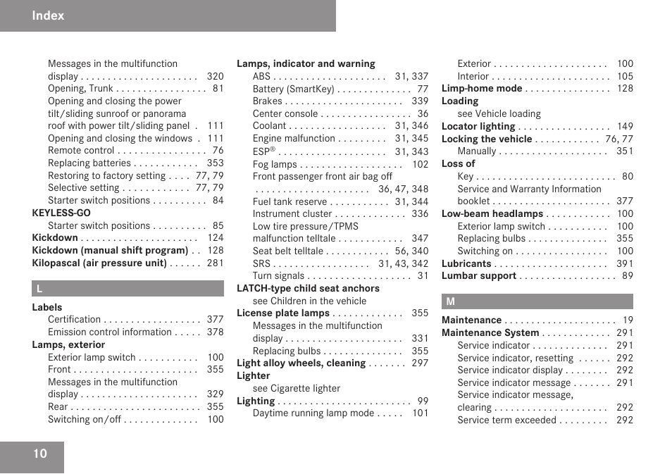 Index | Mercedes-Benz C-Class 2009 Owners Manual User Manual | Page 12 / 404