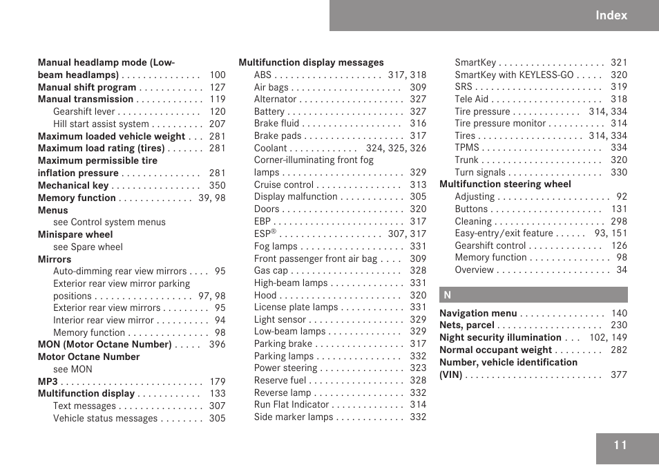 Index | Mercedes-Benz C-Class 2009 Owners Manual User Manual | Page 13 / 404
