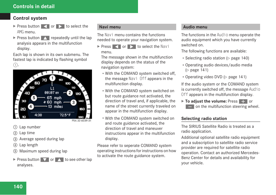 Navi menu, Audio menu, Menu | Controls in detail | Mercedes-Benz C-Class 2009 Owners Manual User Manual | Page 142 / 404