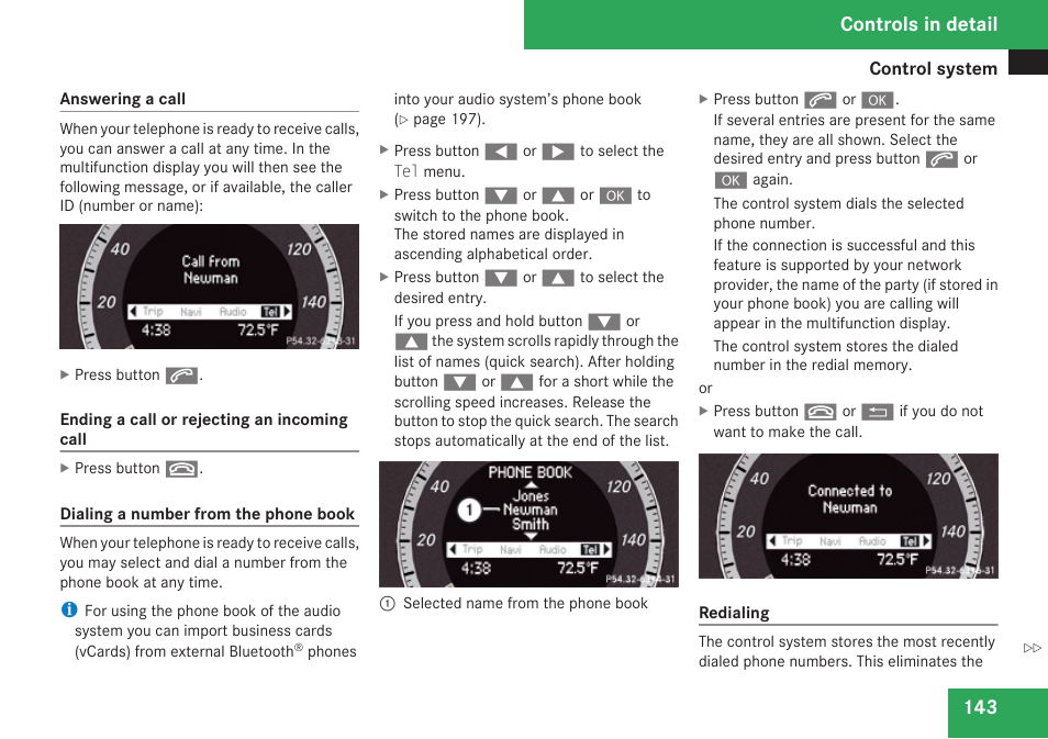 Controls in detail | Mercedes-Benz C-Class 2009 Owners Manual User Manual | Page 145 / 404