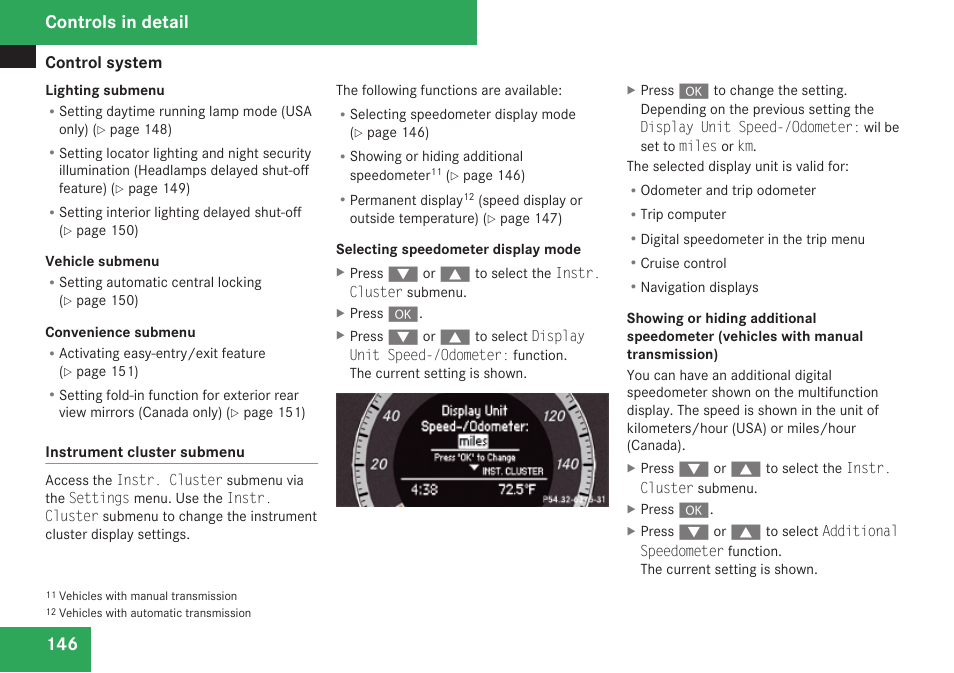 Controls in detail | Mercedes-Benz C-Class 2009 Owners Manual User Manual | Page 148 / 404