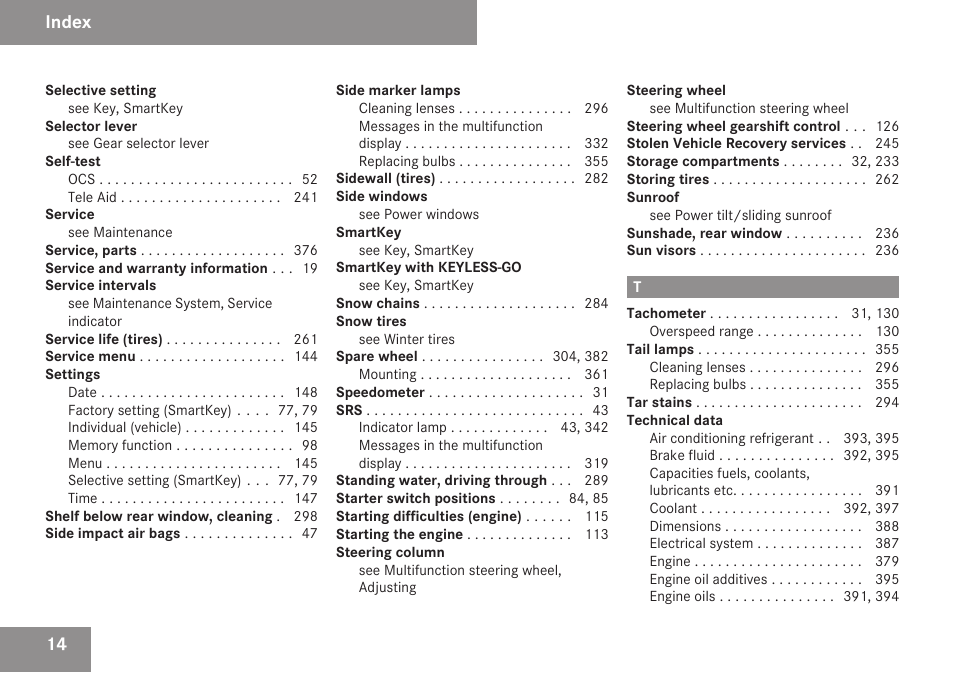 Index | Mercedes-Benz C-Class 2009 Owners Manual User Manual | Page 16 / 404
