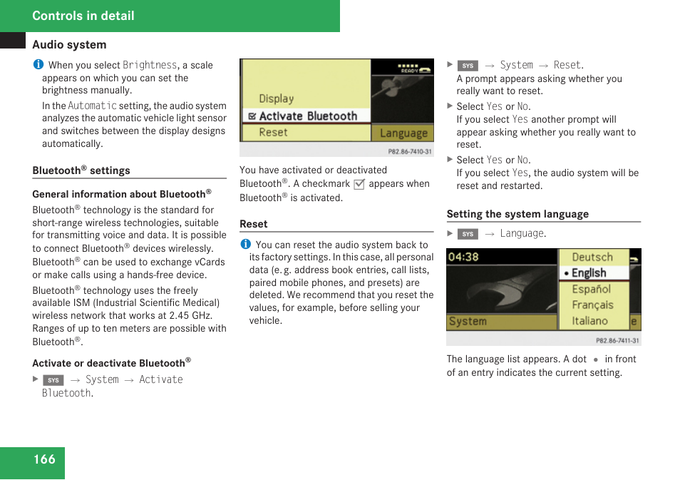 Controls in detail | Mercedes-Benz C-Class 2009 Owners Manual User Manual | Page 168 / 404