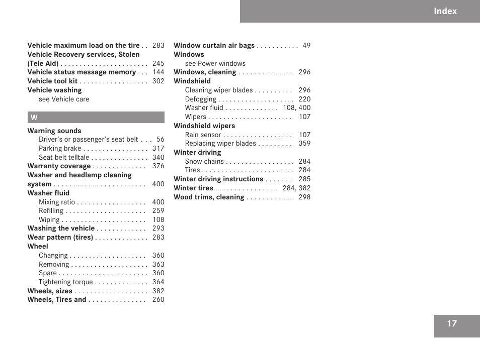Index | Mercedes-Benz C-Class 2009 Owners Manual User Manual | Page 19 / 404