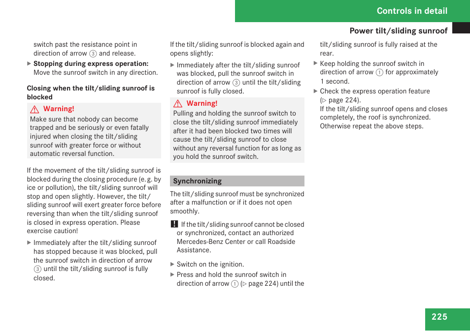 Synchronizing, Controls in detail | Mercedes-Benz C-Class 2009 Owners Manual User Manual | Page 227 / 404