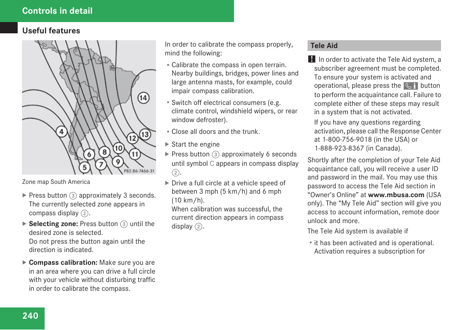 Tele aid, Controls in detail | Mercedes-Benz C-Class 2009 Owners Manual User Manual | Page 242 / 404