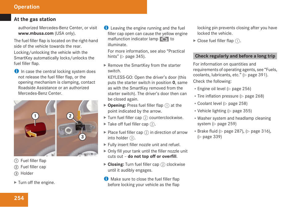 Check regularly and before a long trip, Operation | Mercedes-Benz C-Class 2009 Owners Manual User Manual | Page 256 / 404