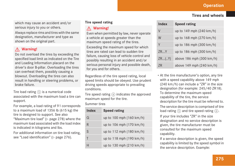 Rating, Operation | Mercedes-Benz C-Class 2009 Owners Manual User Manual | Page 277 / 404