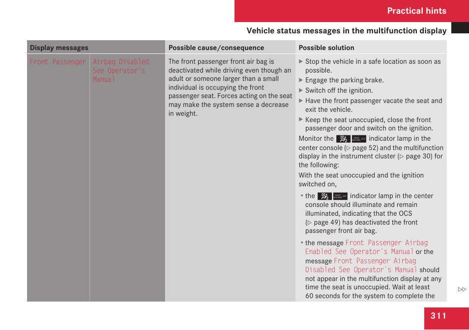 Practical hints | Mercedes-Benz C-Class 2009 Owners Manual User Manual | Page 313 / 404