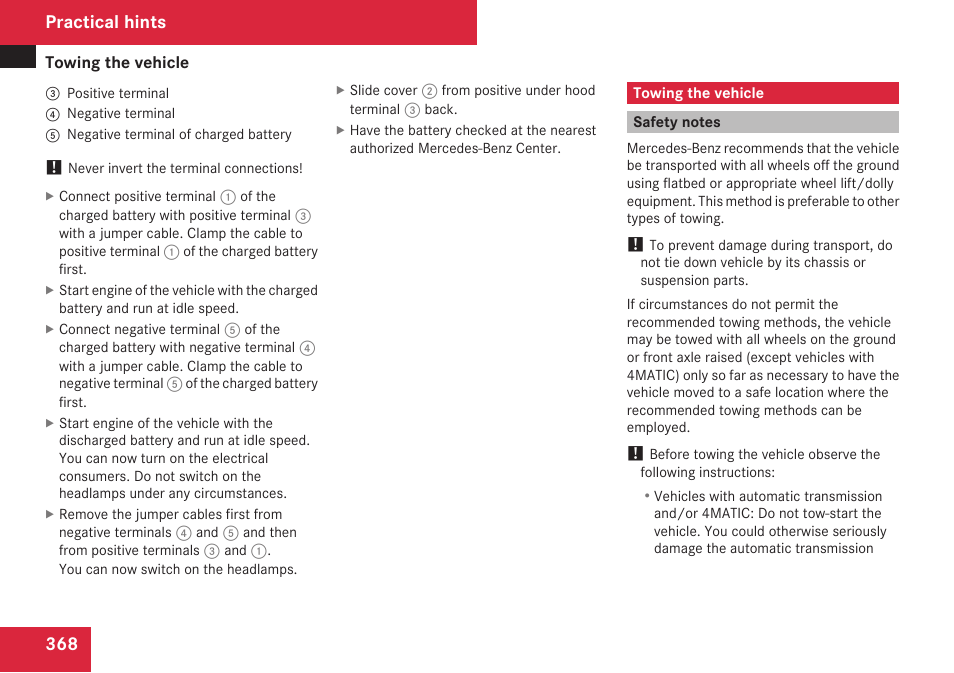 Towing the vehicle, Safety notes, Practical hints | Mercedes-Benz C-Class 2009 Owners Manual User Manual | Page 370 / 404