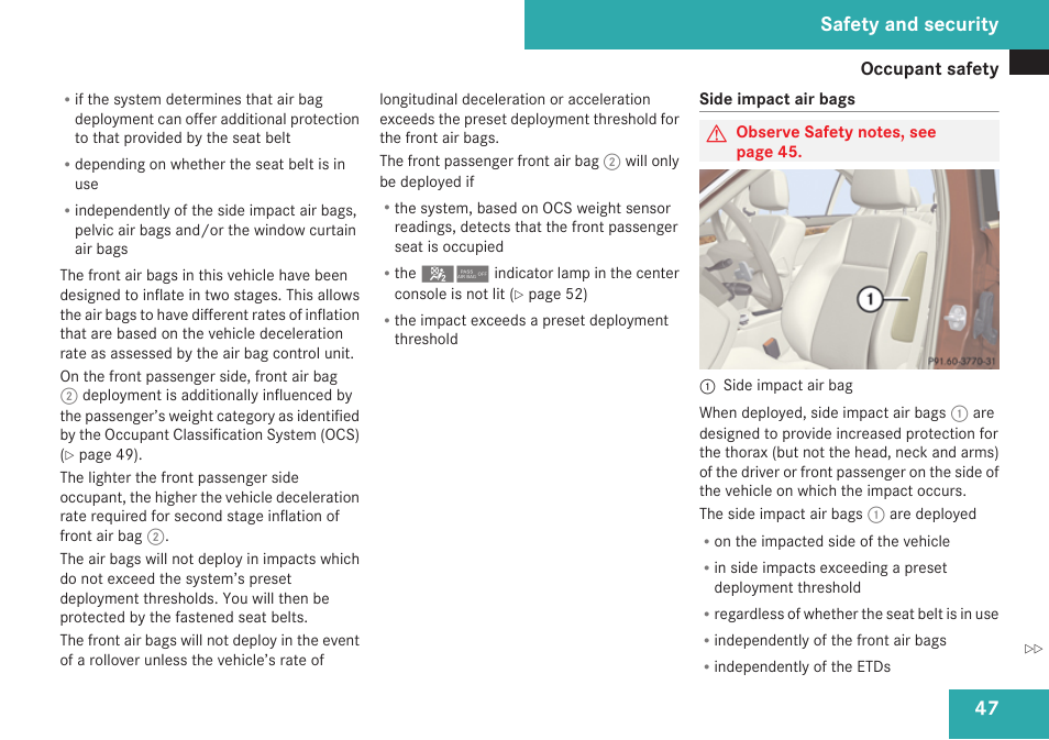 Safety and security | Mercedes-Benz C-Class 2009 Owners Manual User Manual | Page 49 / 404