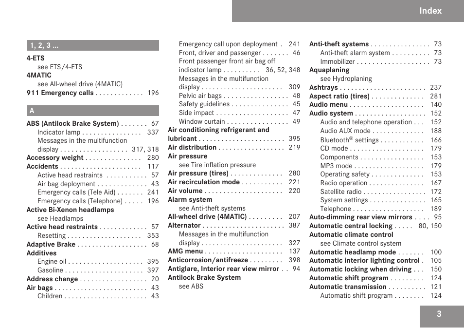 Index | Mercedes-Benz C-Class 2009 Owners Manual User Manual | Page 5 / 404