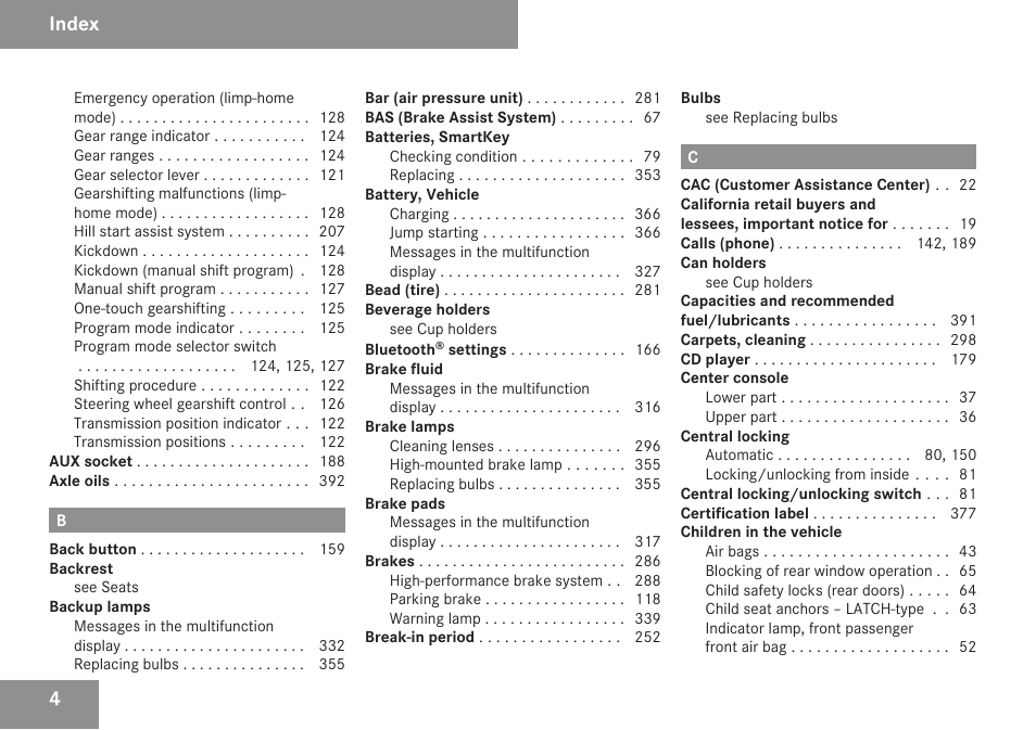 Index | Mercedes-Benz C-Class 2009 Owners Manual User Manual | Page 6 / 404