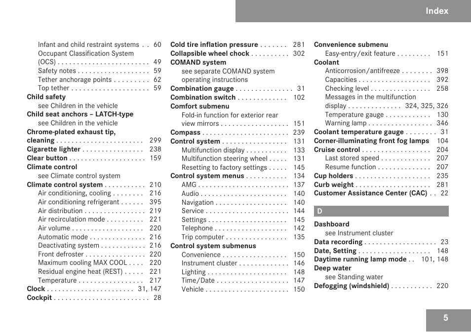 Index | Mercedes-Benz C-Class 2009 Owners Manual User Manual | Page 7 / 404