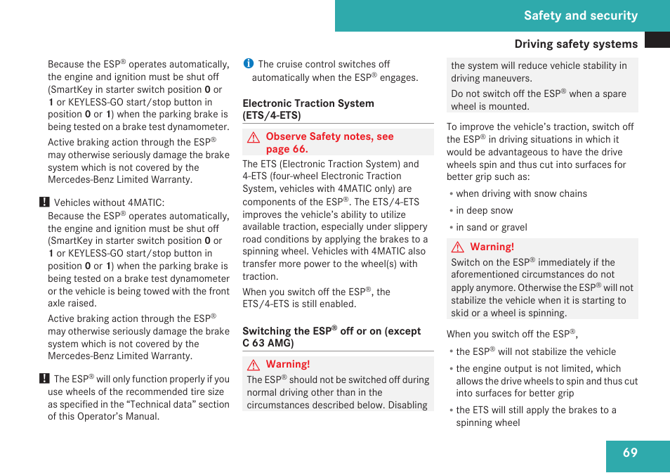 Safety and security | Mercedes-Benz C-Class 2009 Owners Manual User Manual | Page 71 / 404