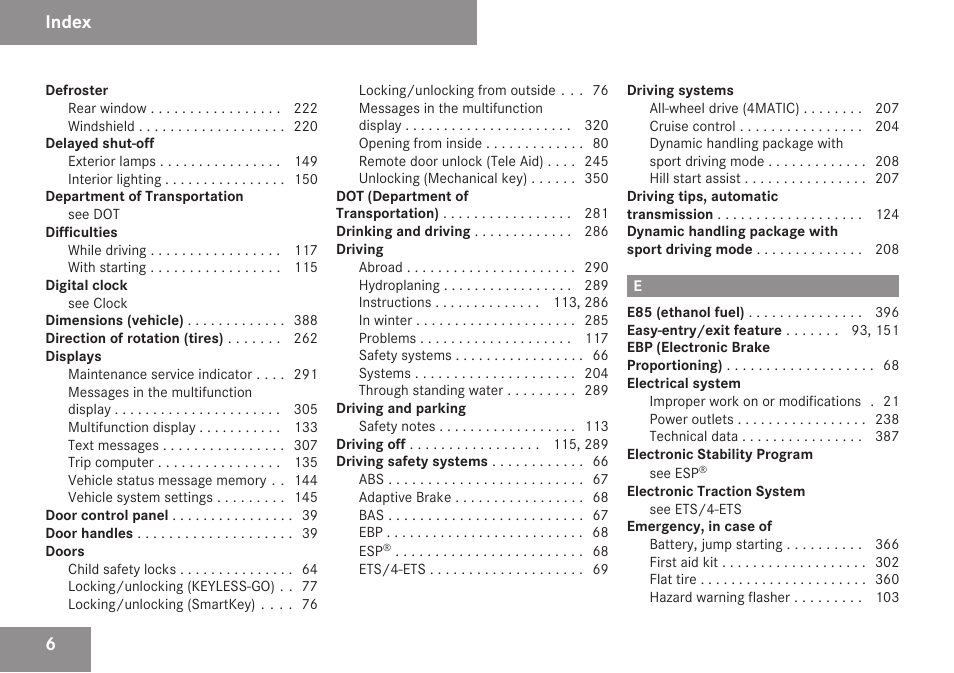 Index | Mercedes-Benz C-Class 2009 Owners Manual User Manual | Page 8 / 404