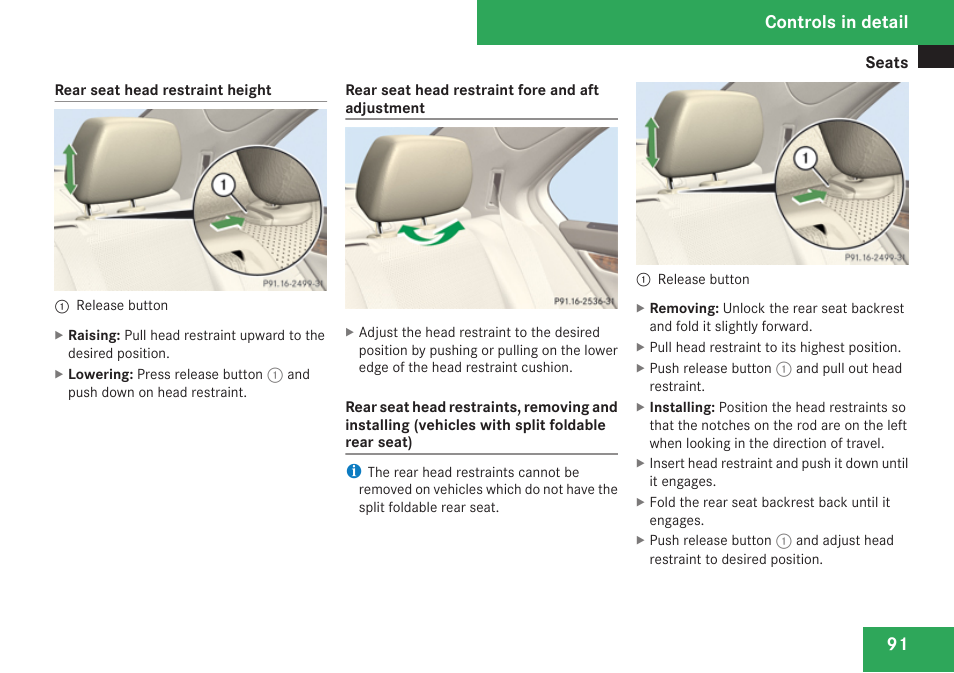 Its uppermost position, Controls in detail | Mercedes-Benz C-Class 2009 Owners Manual User Manual | Page 93 / 404