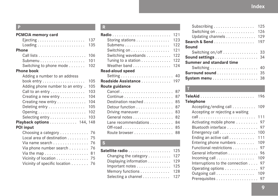 Index | Mercedes-Benz C-Class 2009 COMAND Manual User Manual | Page 11 / 204