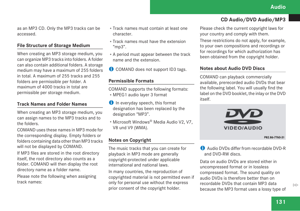 Audio | Mercedes-Benz C-Class 2009 COMAND Manual User Manual | Page 133 / 204