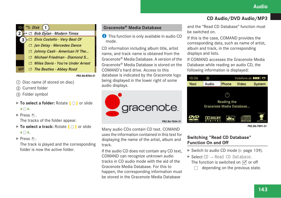 Gracenote® media database, Audio | Mercedes-Benz C-Class 2009 COMAND Manual User Manual | Page 145 / 204