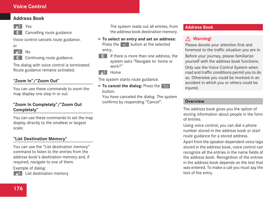 Address book, Overview, Voice control | Mercedes-Benz C-Class 2009 COMAND Manual User Manual | Page 178 / 204