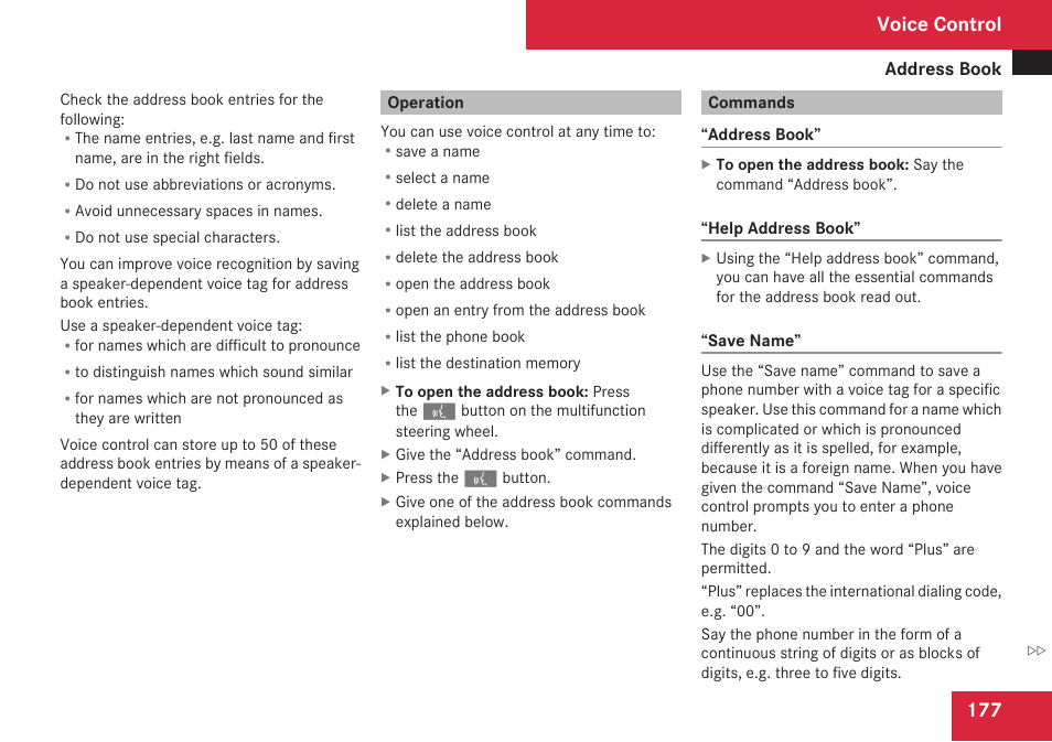Operation, Commands, Voice control | Mercedes-Benz C-Class 2009 COMAND Manual User Manual | Page 179 / 204