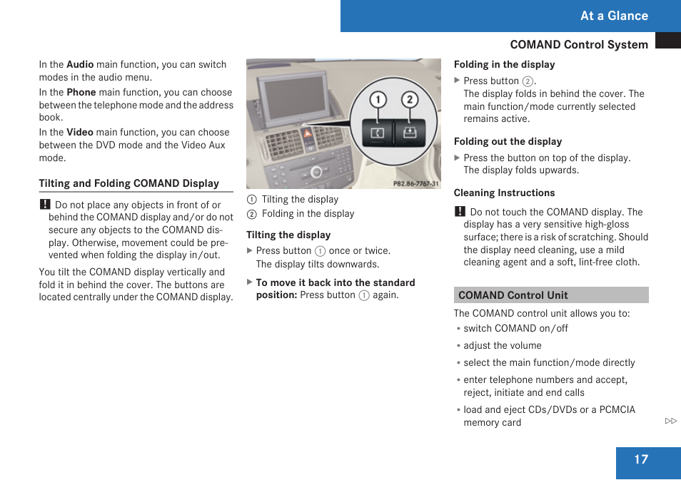Comand control unit, At a glance | Mercedes-Benz C-Class 2009 COMAND Manual User Manual | Page 19 / 204