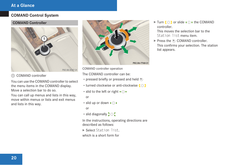 Comand controller, Controller, At a glance | Mercedes-Benz C-Class 2009 COMAND Manual User Manual | Page 22 / 204