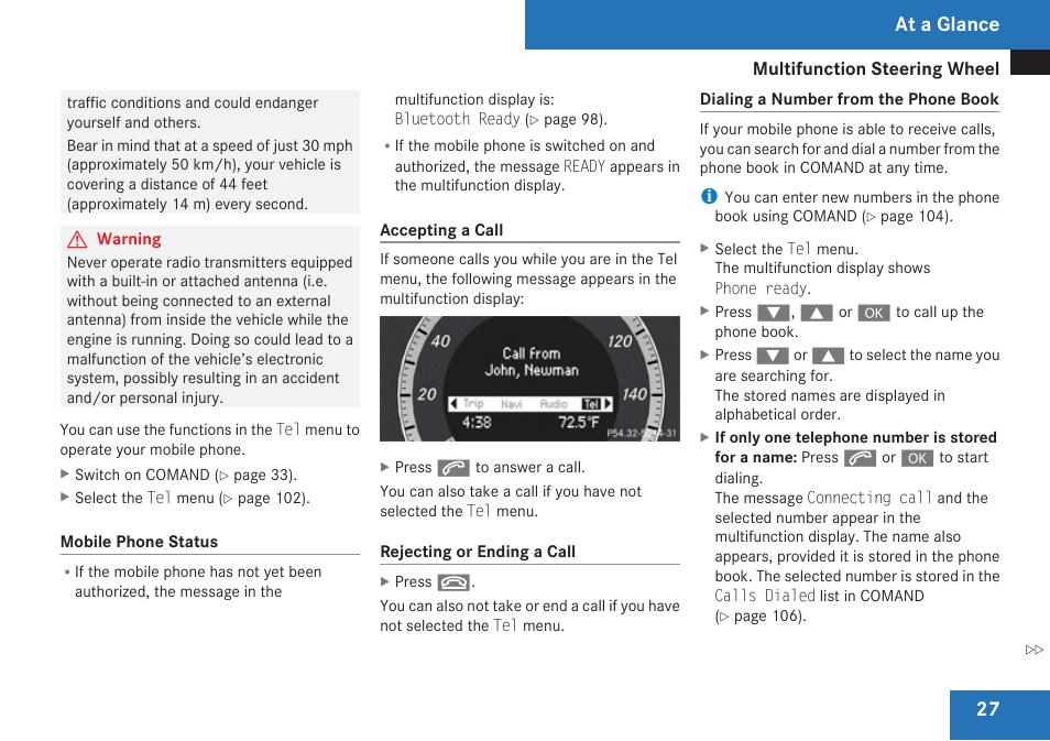 At a glance | Mercedes-Benz C-Class 2009 COMAND Manual User Manual | Page 29 / 204