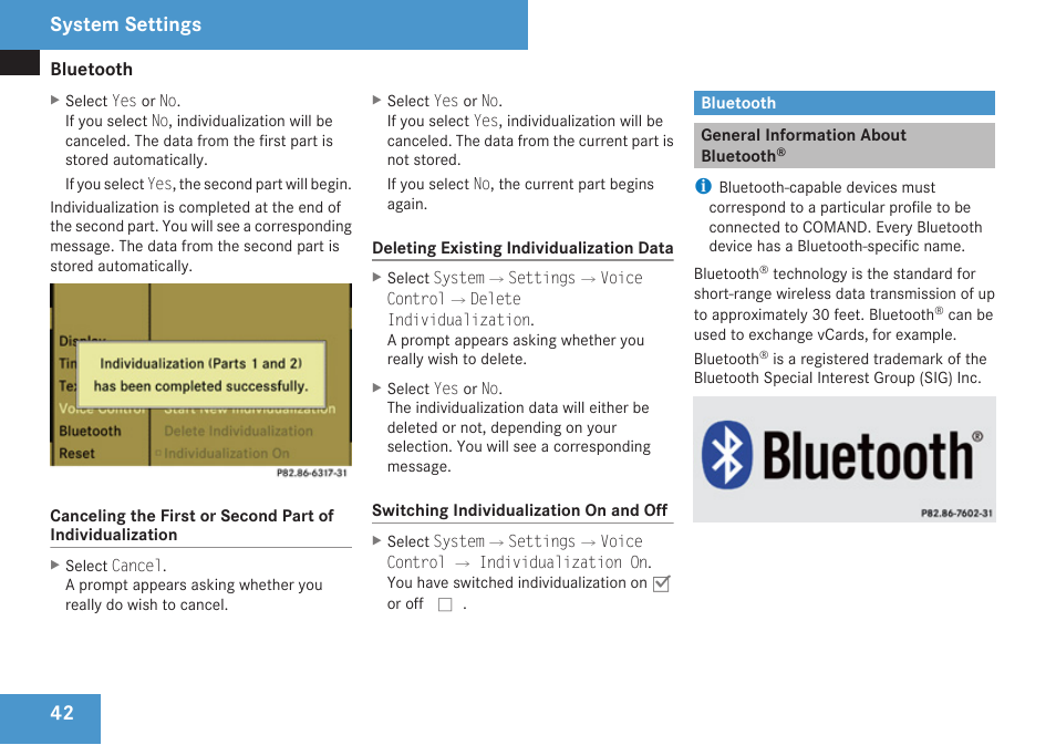 Bluetooth, General information about bluetooth, System settings | Mercedes-Benz C-Class 2009 COMAND Manual User Manual | Page 44 / 204