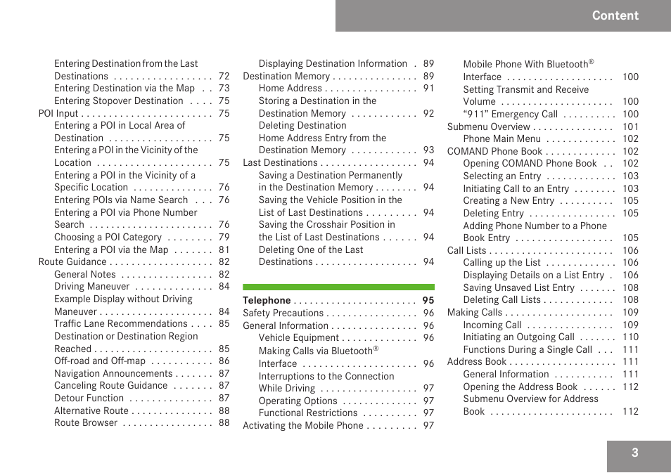 Content | Mercedes-Benz C-Class 2009 COMAND Manual User Manual | Page 5 / 204