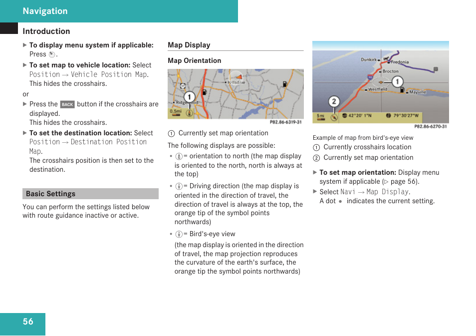 Basic settings, Navigation | Mercedes-Benz C-Class 2009 COMAND Manual User Manual | Page 58 / 204