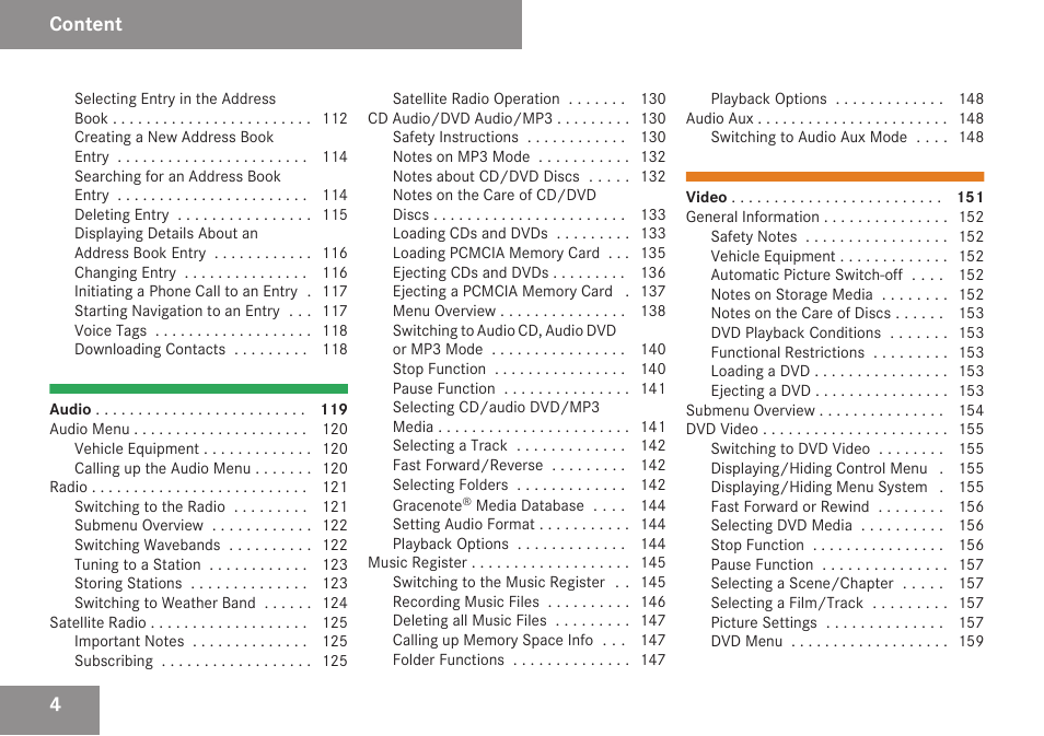 Content | Mercedes-Benz C-Class 2009 COMAND Manual User Manual | Page 6 / 204