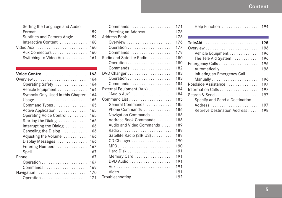 Content | Mercedes-Benz C-Class 2009 COMAND Manual User Manual | Page 7 / 204