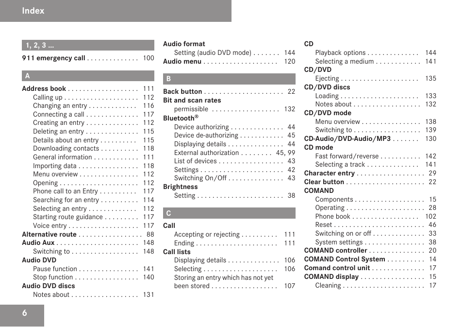 Index | Mercedes-Benz C-Class 2009 COMAND Manual User Manual | Page 8 / 204