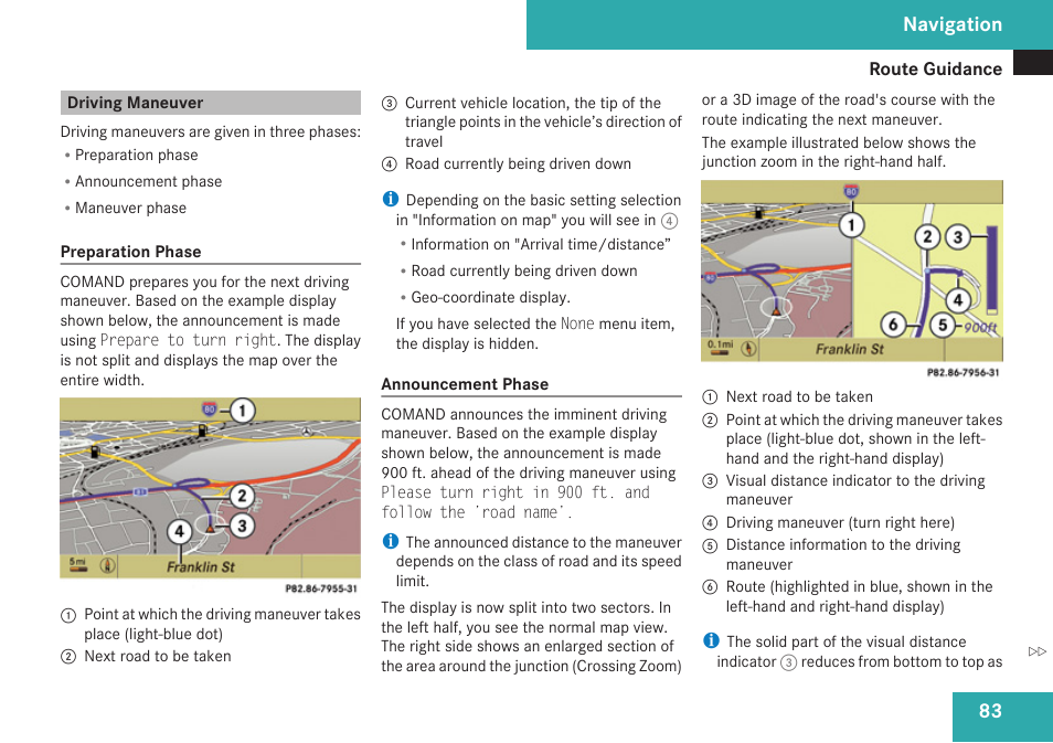 Driving maneuver, Navigation | Mercedes-Benz C-Class 2009 COMAND Manual User Manual | Page 85 / 204