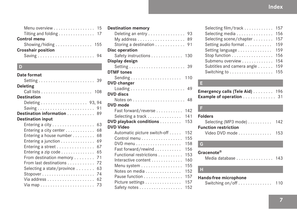 Index | Mercedes-Benz C-Class 2009 COMAND Manual User Manual | Page 9 / 204