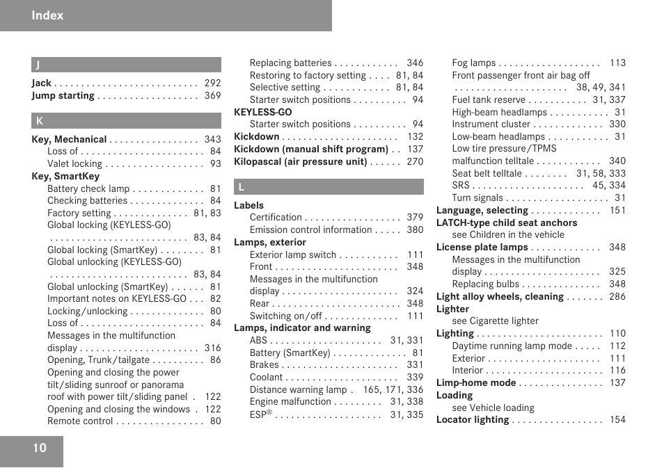 Index | Mercedes-Benz E-Class 2009 Owners Manual User Manual | Page 12 / 408