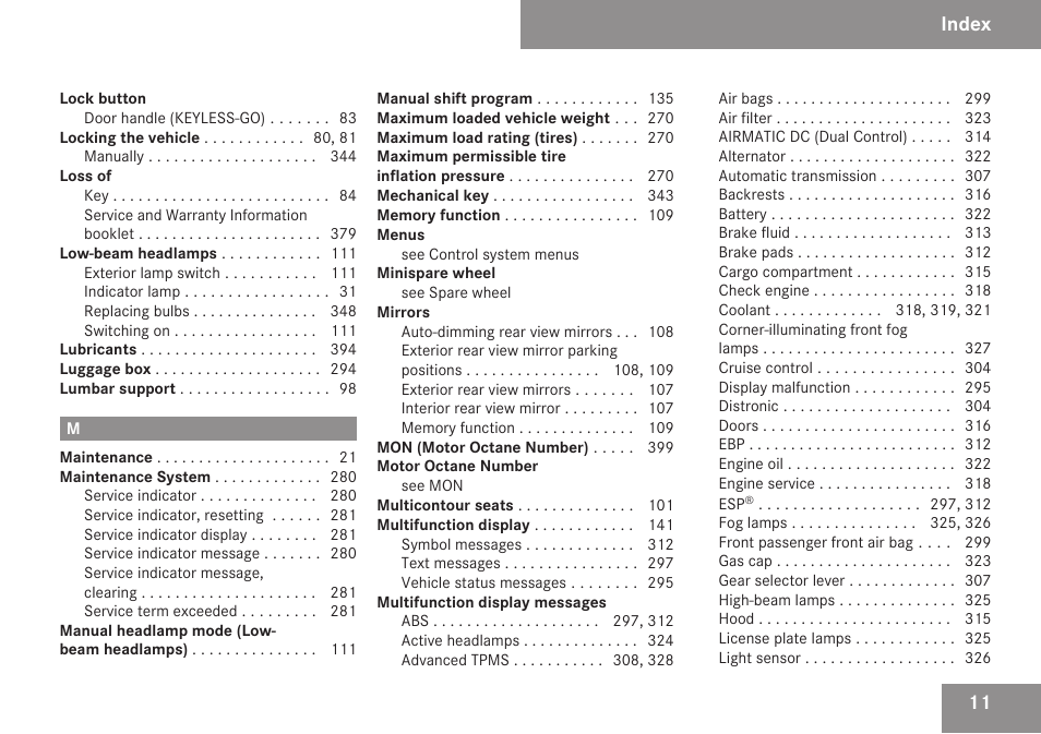 Index | Mercedes-Benz E-Class 2009 Owners Manual User Manual | Page 13 / 408