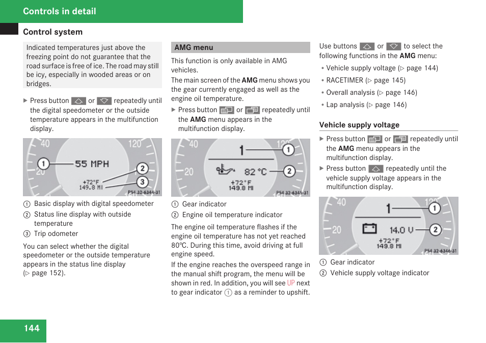 Amg menu, Menu, Controls in detail | Mercedes-Benz E-Class 2009 Owners Manual User Manual | Page 146 / 408