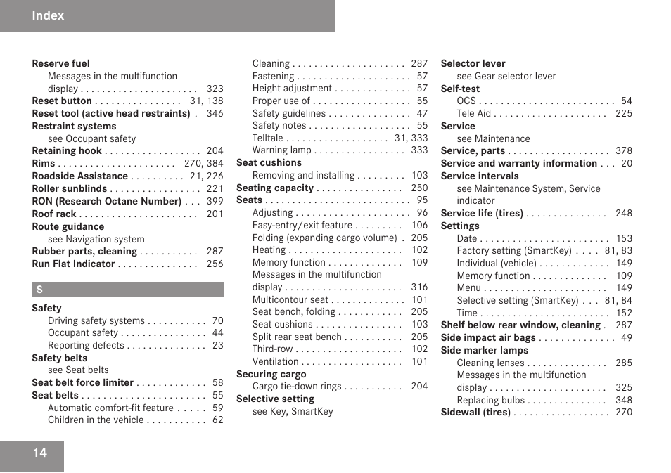 Index | Mercedes-Benz E-Class 2009 Owners Manual User Manual | Page 16 / 408