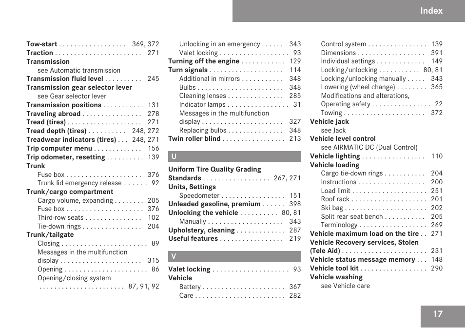 Index | Mercedes-Benz E-Class 2009 Owners Manual User Manual | Page 19 / 408