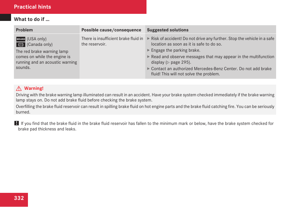 Practical hints | Mercedes-Benz E-Class 2009 Owners Manual User Manual | Page 334 / 408