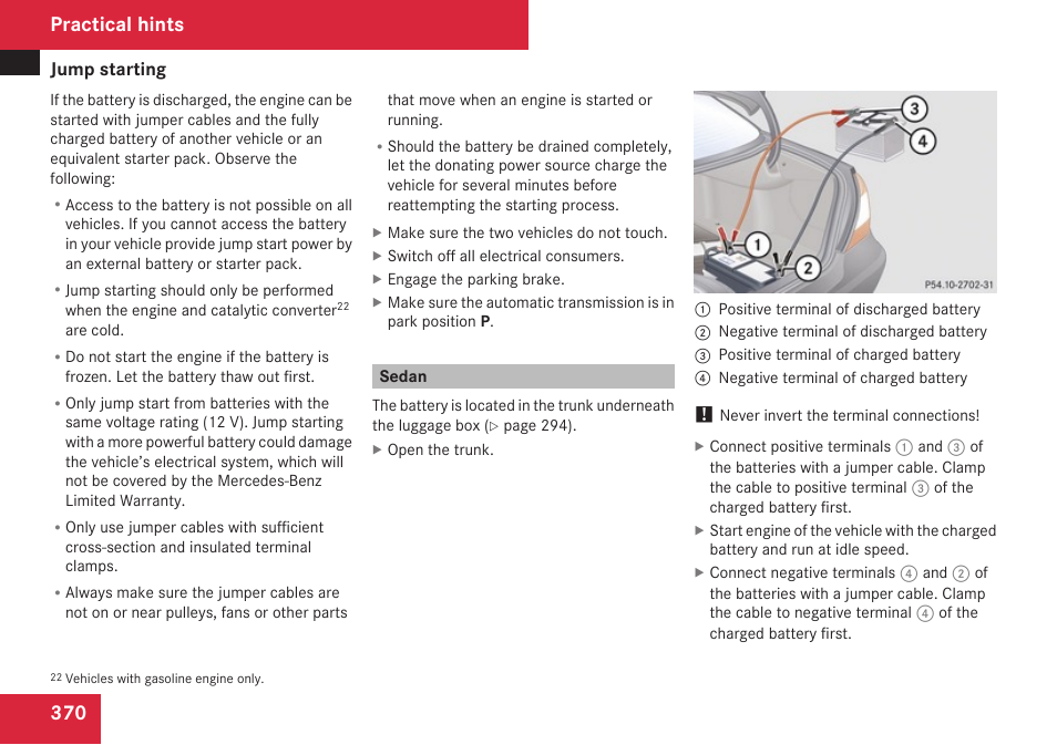 Sedan, Practical hints | Mercedes-Benz E-Class 2009 Owners Manual User Manual | Page 372 / 408